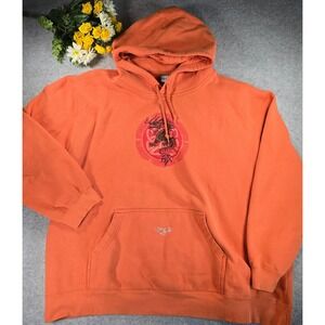 Utility Mens XXL Burnt Orange Dragon Graphic Hoodie Y2K Streetwear Pullover